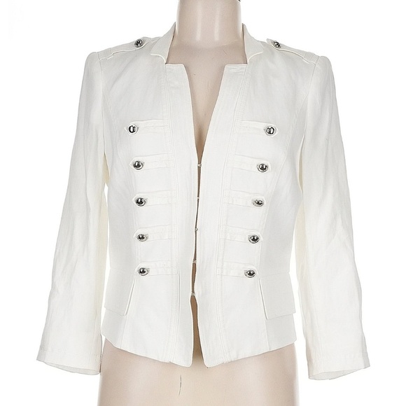 White House Black Market Jackets & Blazers - White House Black Market Ponte Military White Cropped Jacket / Blazer